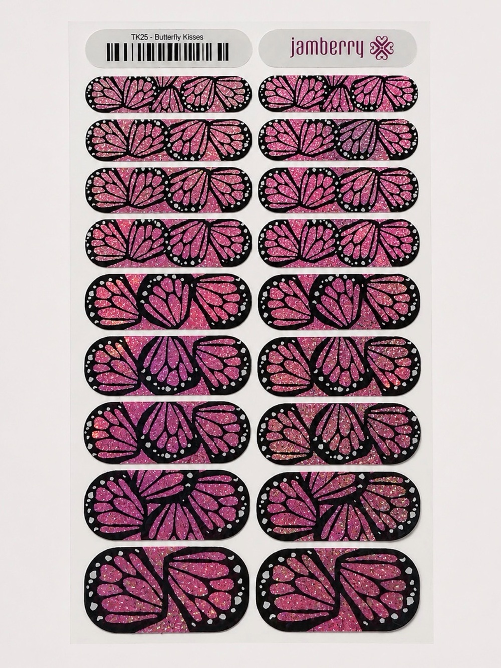 Retired Jamberry ‘Butterfly Kisses' Pink Glitter Nail Wraps - Full Sheet